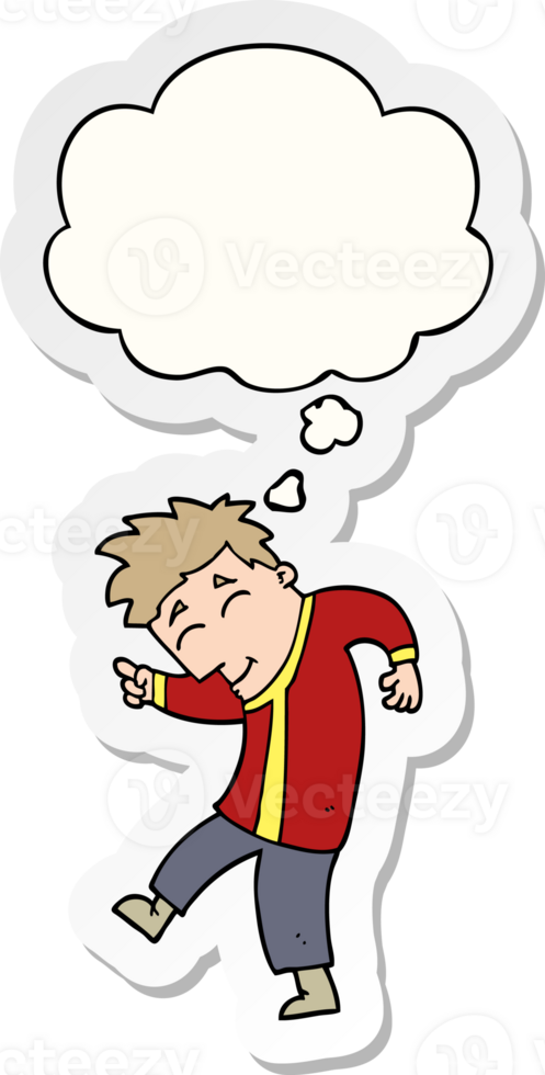 cartoon dancing man with thought bubble as a printed sticker png