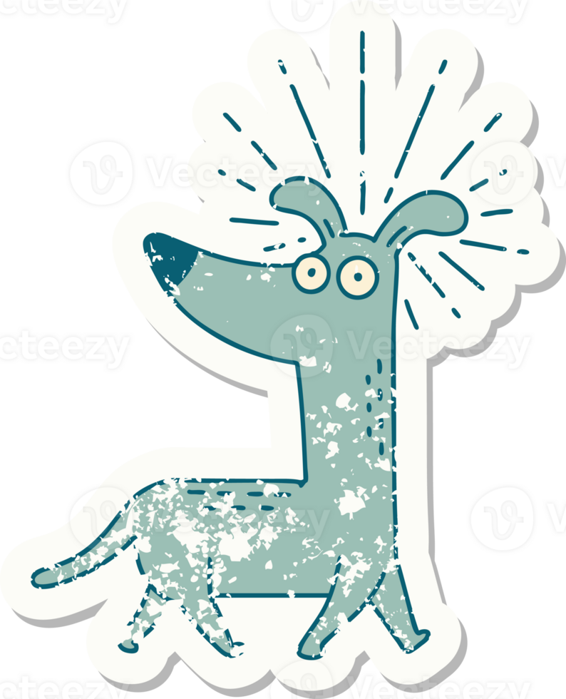 worn old sticker of a tattoo style surprised dog png