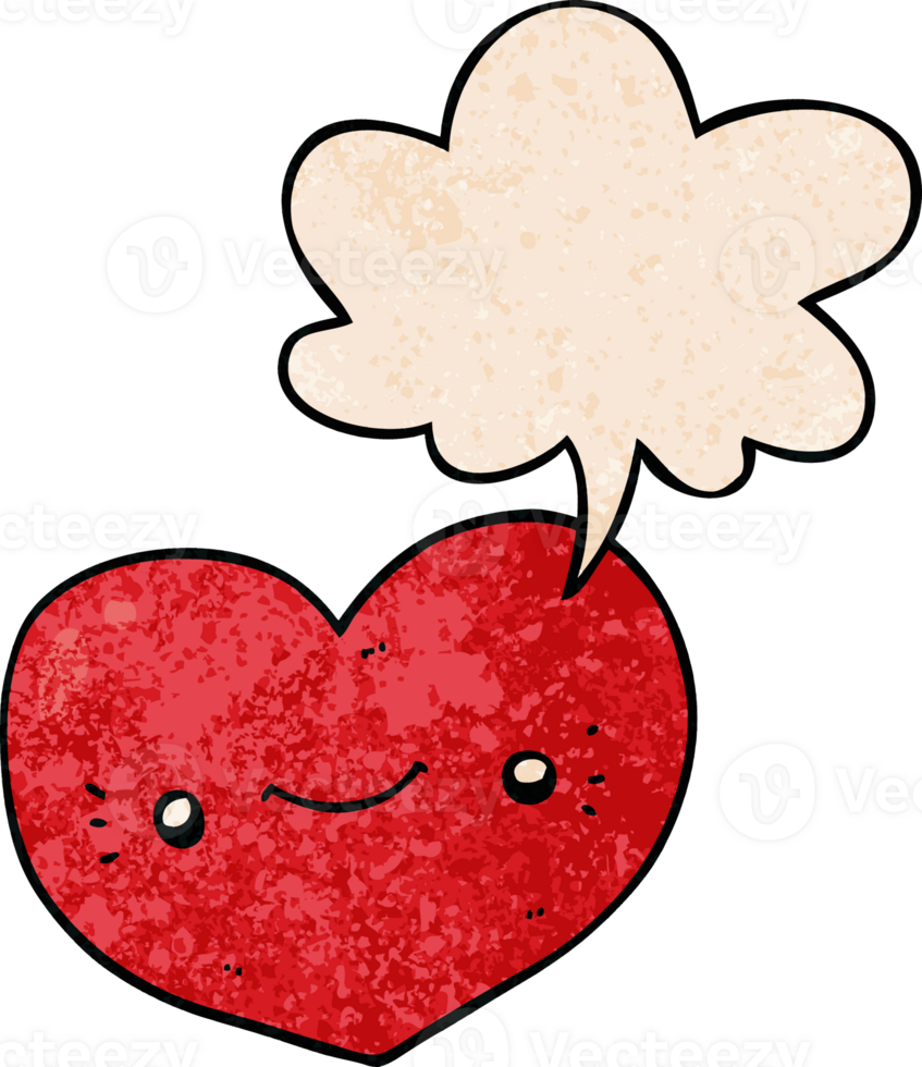 heart cartoon character with speech bubble in retro texture style png