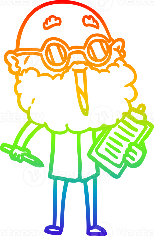 rainbow gradient line drawing of a cartoon joyful man with beard png