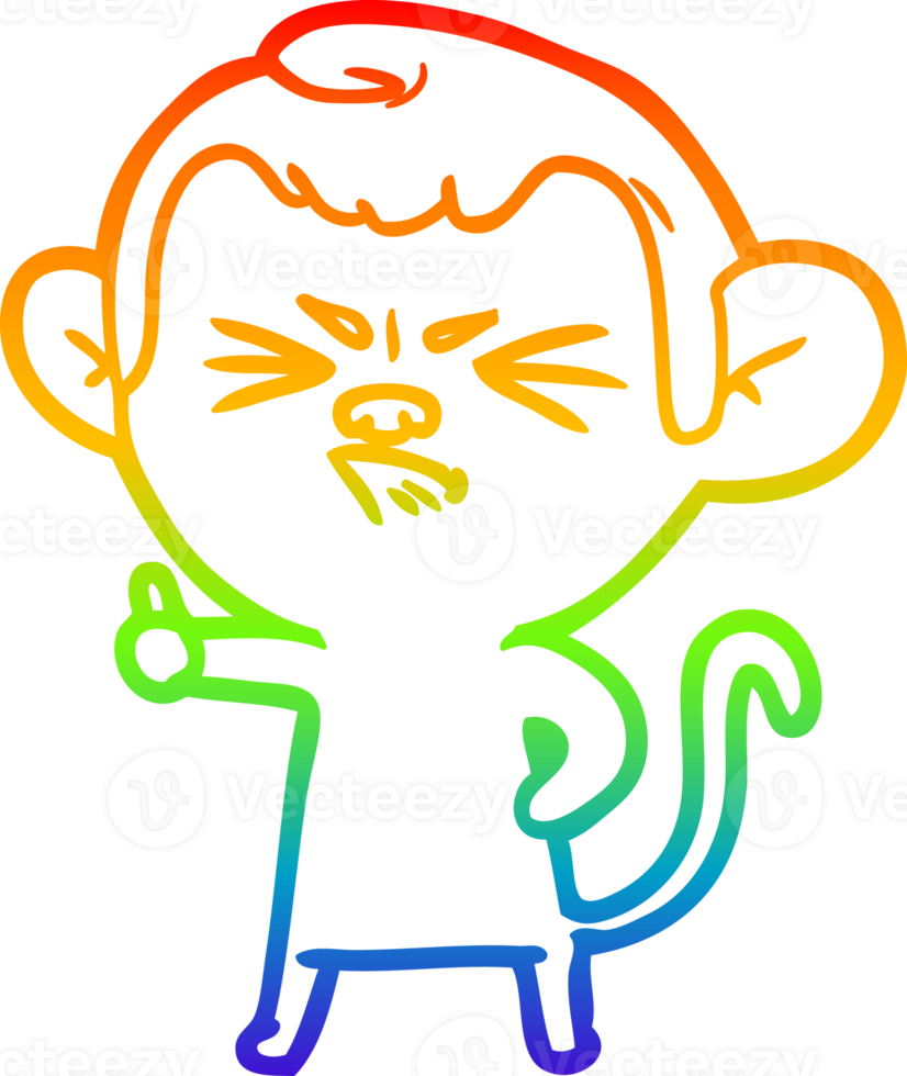 rainbow gradient line drawing of a cartoon angry monkey png
