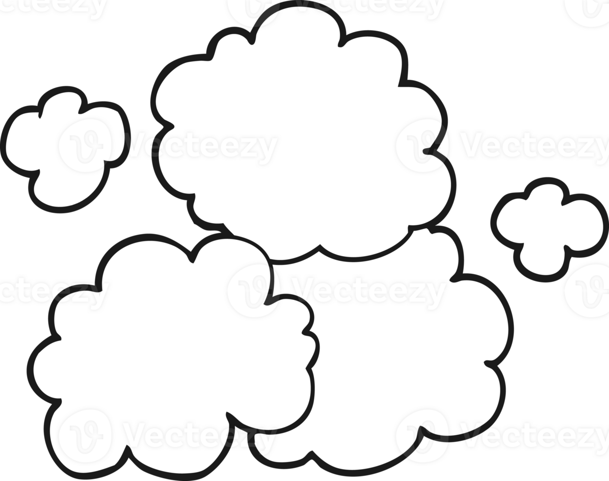 hand drawn black and white cartoon smoke cloud png
