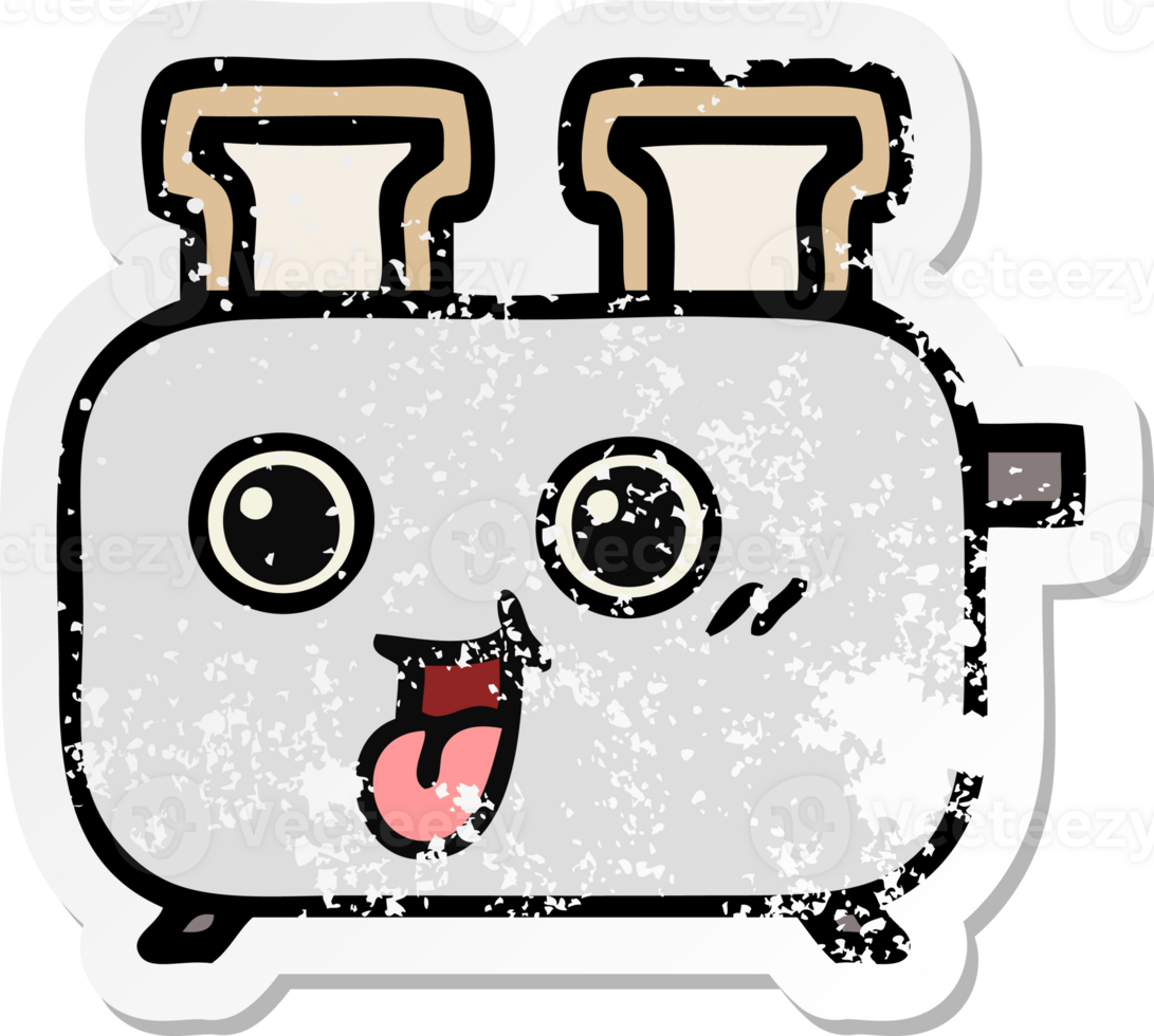 distressed sticker of a cute cartoon of a toaster png