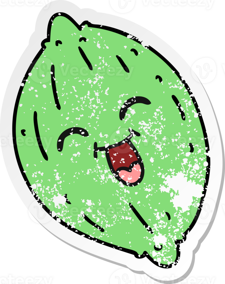 hand drawn distressed sticker cartoon of a happy lemon png