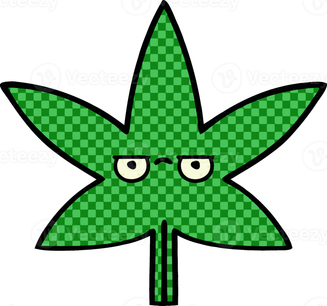 comic book style cartoon of a marijuana leaf png