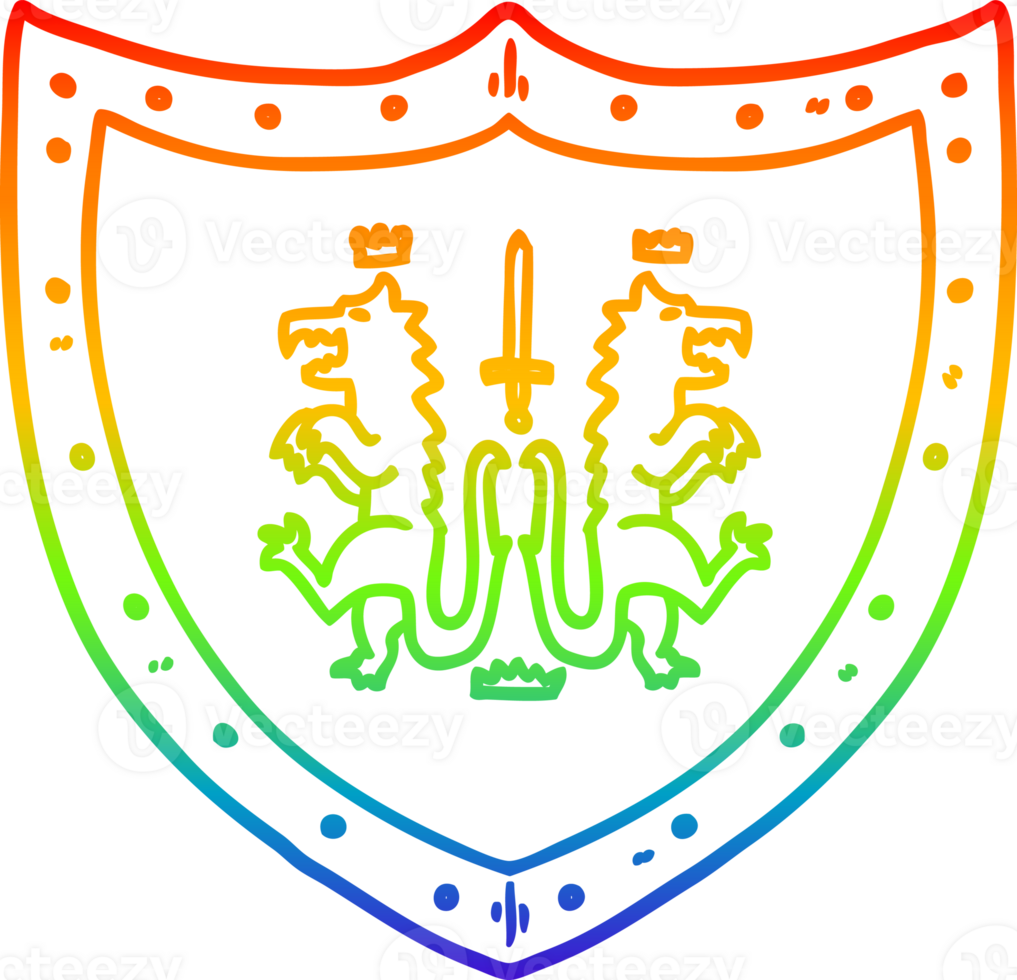 rainbow gradient line drawing of a cartoon heraldic shield png