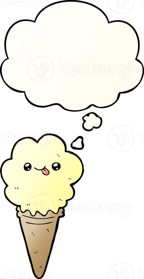 cartoon ice cream with thought bubble in smooth gradient style png