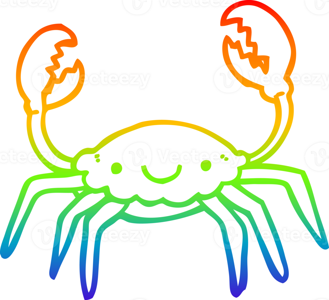 rainbow gradient line drawing of a cartoon crab png