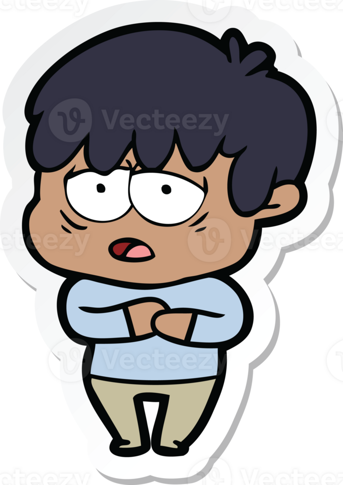 sticker of a cartoon exhausted boy png