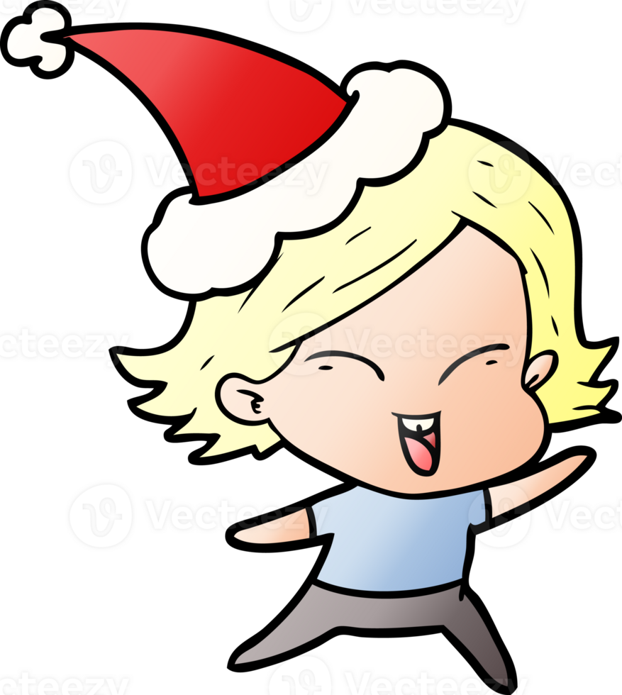 happy hand drawn gradient cartoon of a girl wearing santa hat png