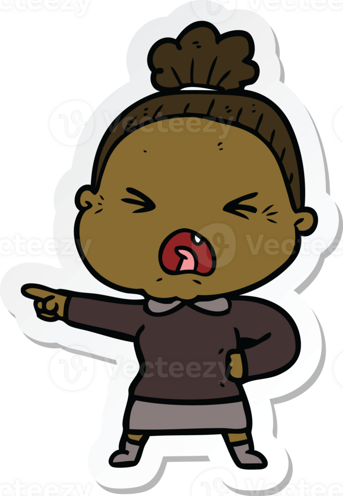sticker of a cartoon angry old woman png