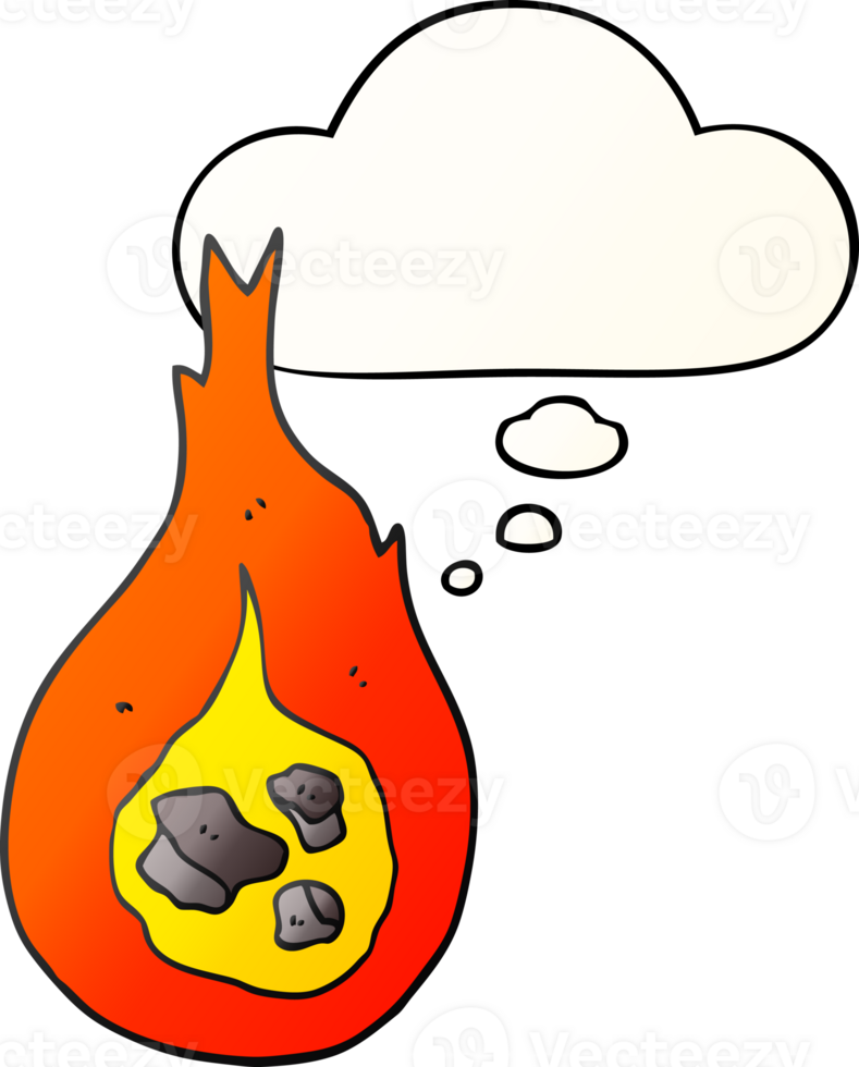 cartoon fireball with thought bubble in smooth gradient style png