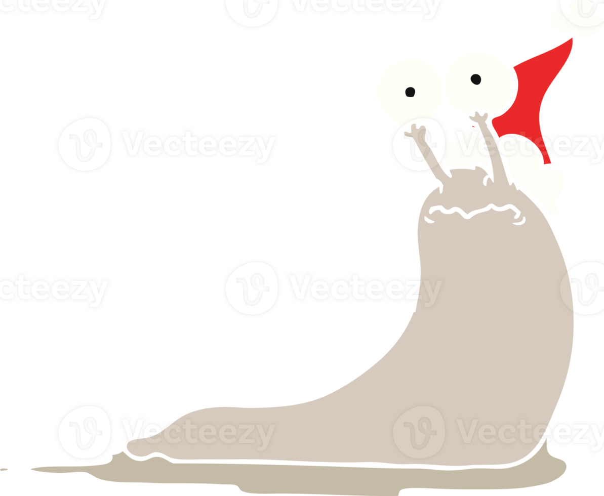 hand drawn flat color illustration of a slug wearing santa hat png