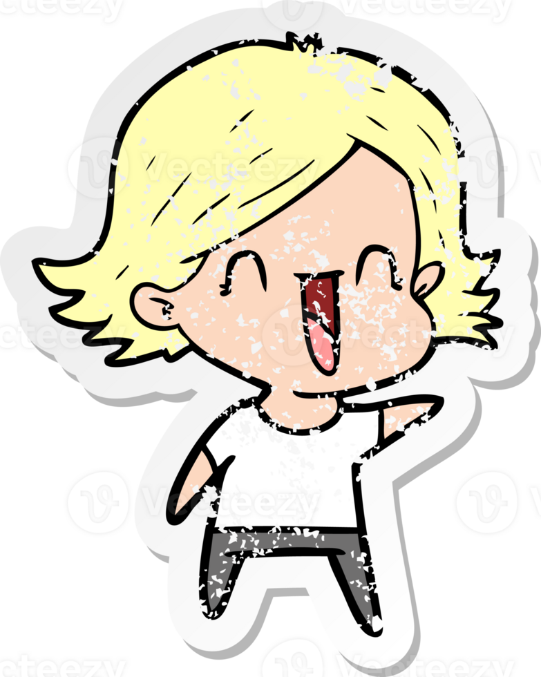distressed sticker of a cartoon happy woman png