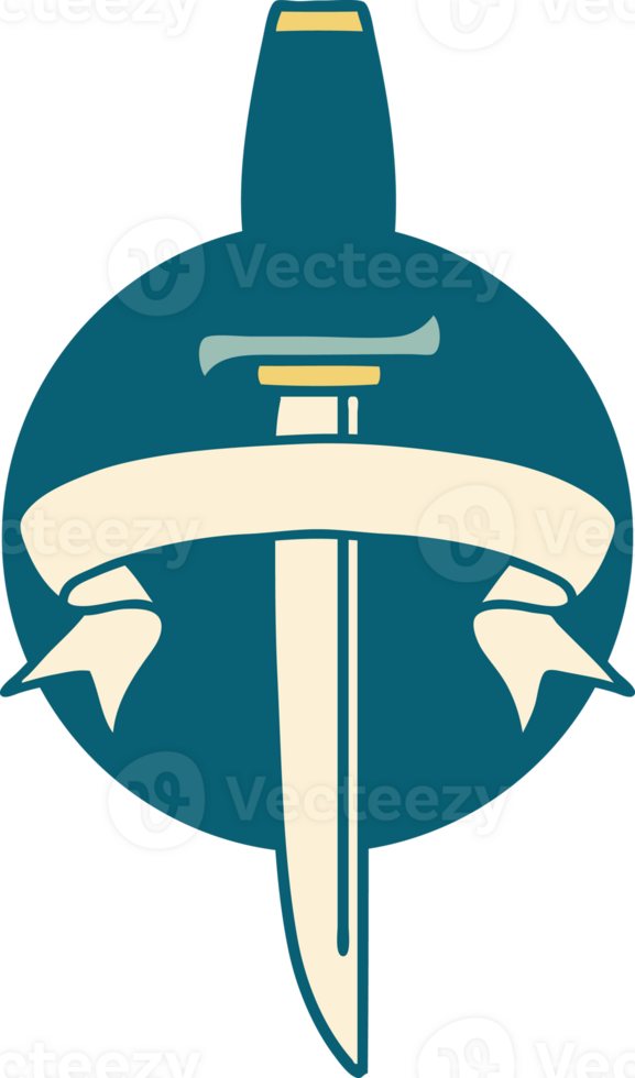 tattoo style icon with banner of a dagger png