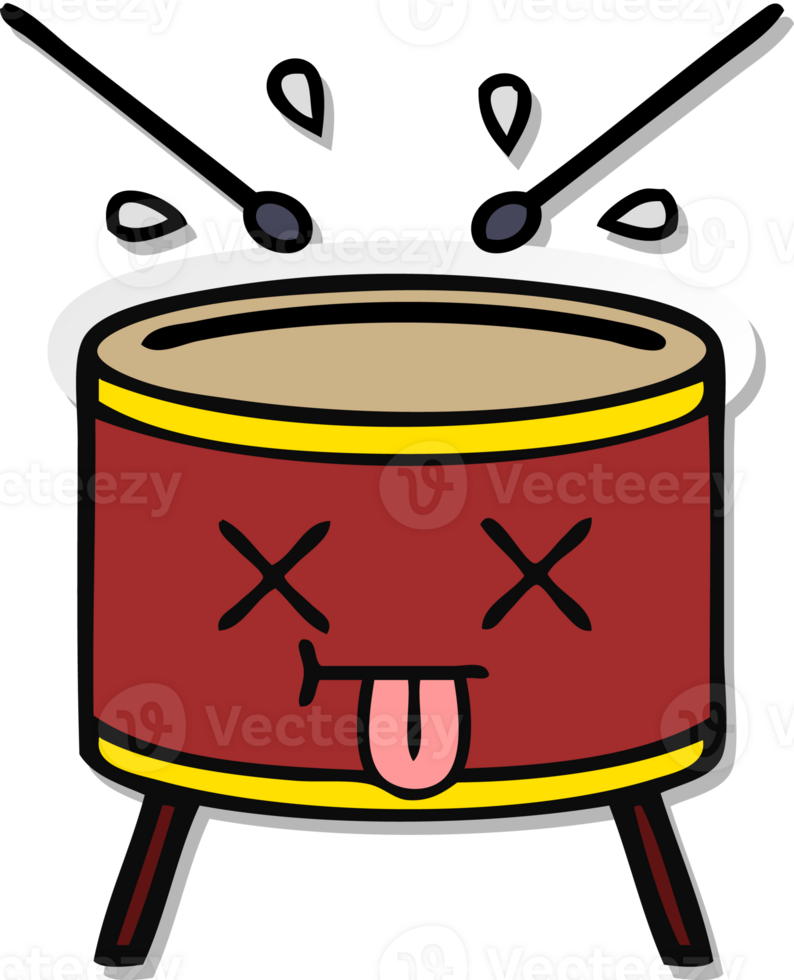 distressed sticker of a cute cartoon drum png