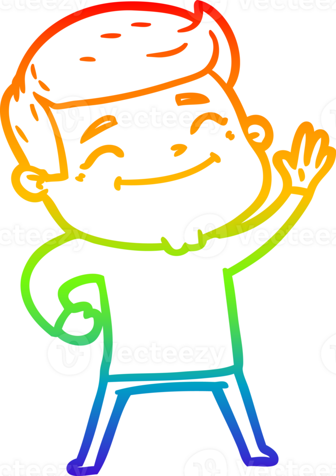 rainbow gradient line drawing of a happy cartoon man png