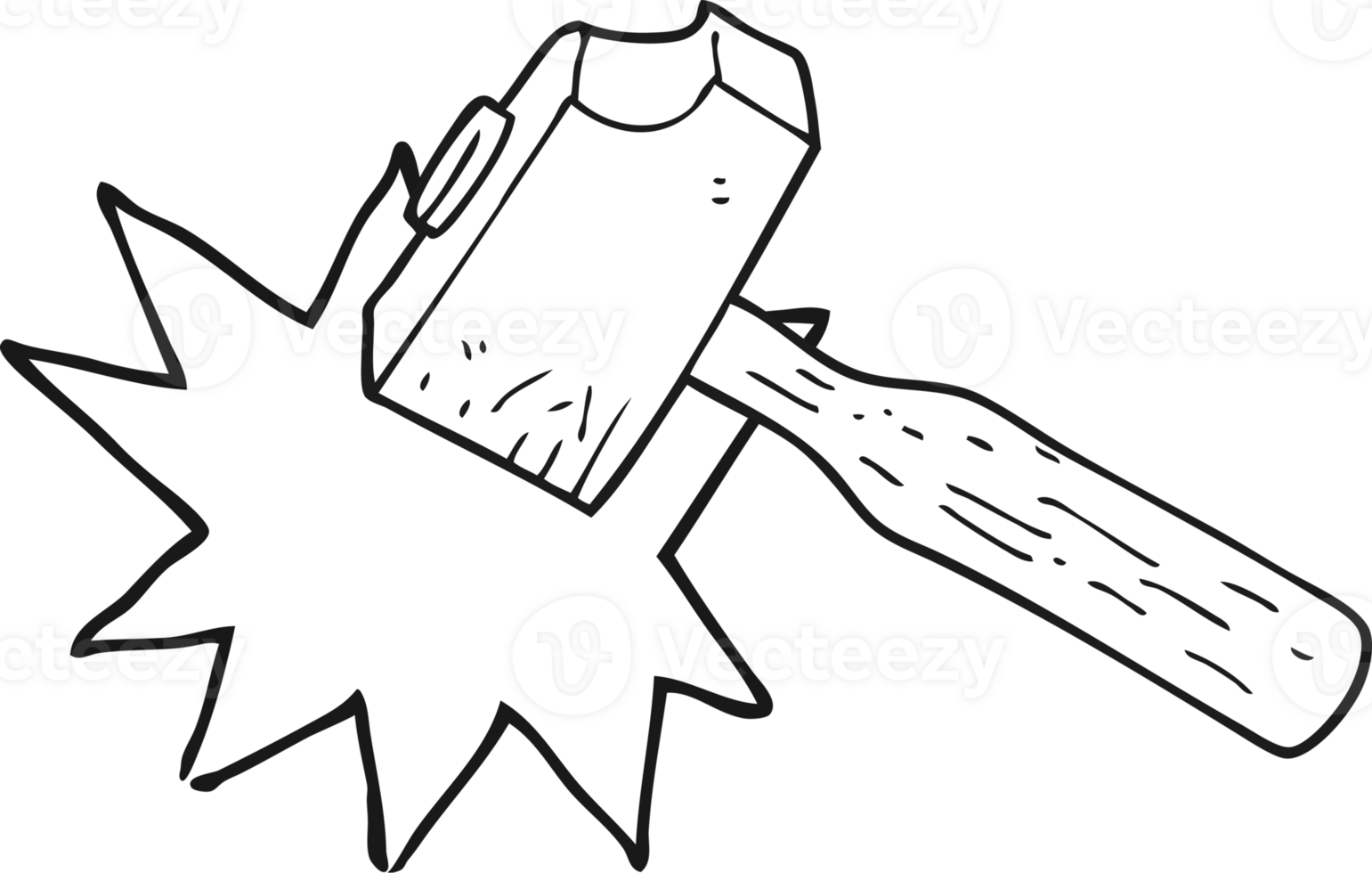 hand drawn black and white cartoon mallet png