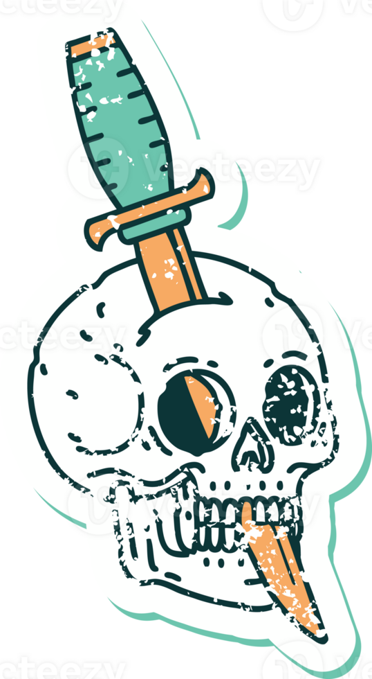 iconic distressed sticker tattoo style image of a skull png