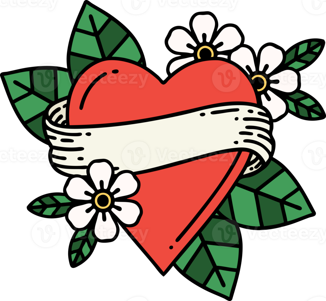 tattoo in traditional style of a heart and banner png
