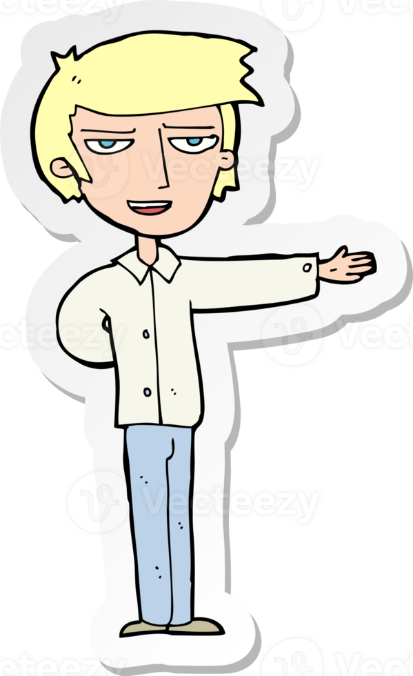 sticker of a cartoon man gesturing welcome png