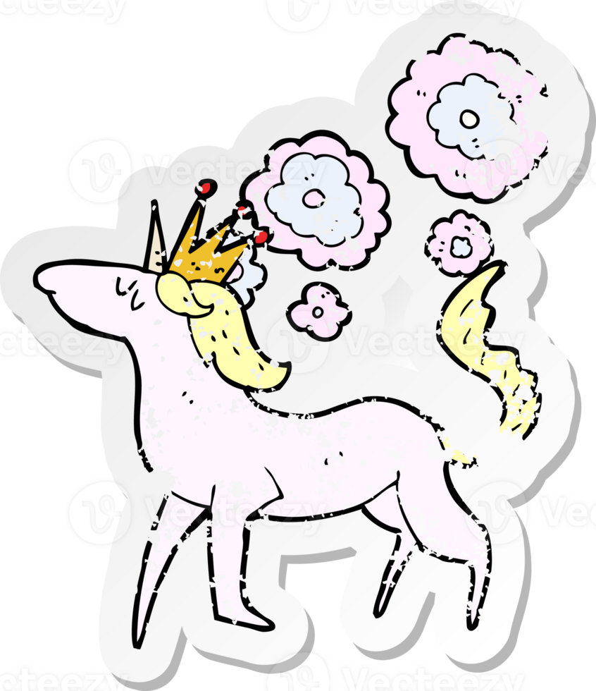 retro distressed sticker of a cartoon magical horse png