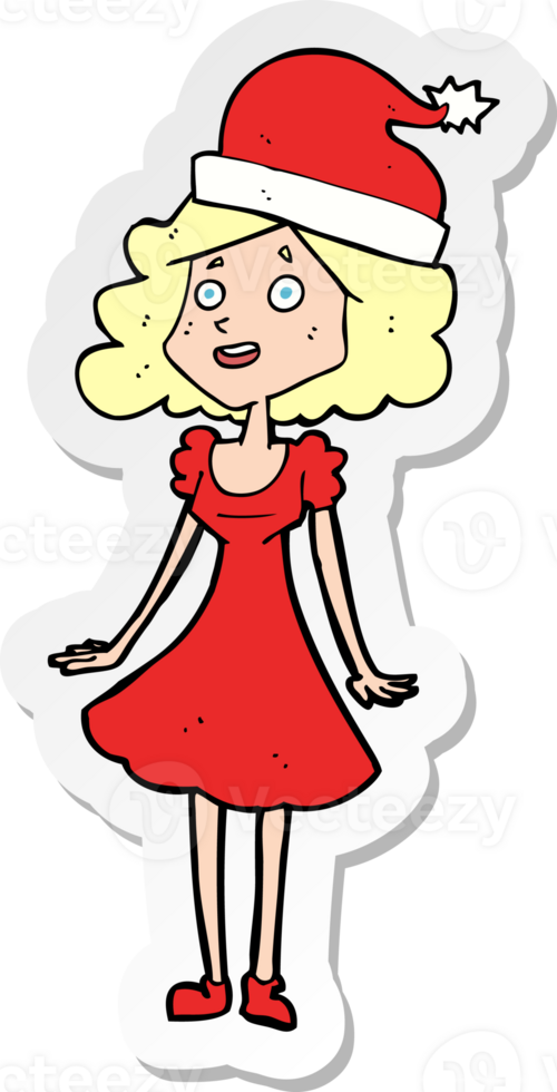 sticker of a cartoon woman dressed for christmas png