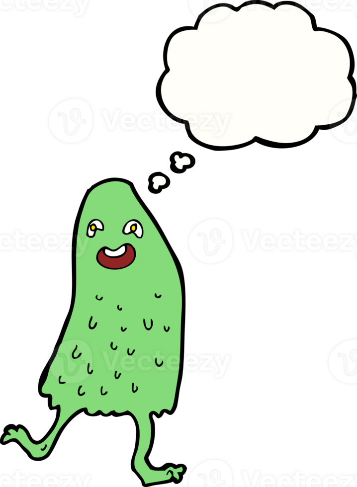 cartoon funny slime monster with thought bubble png