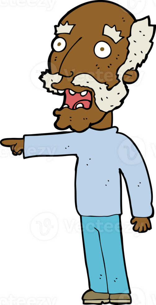 cartoon scared old man pointing png