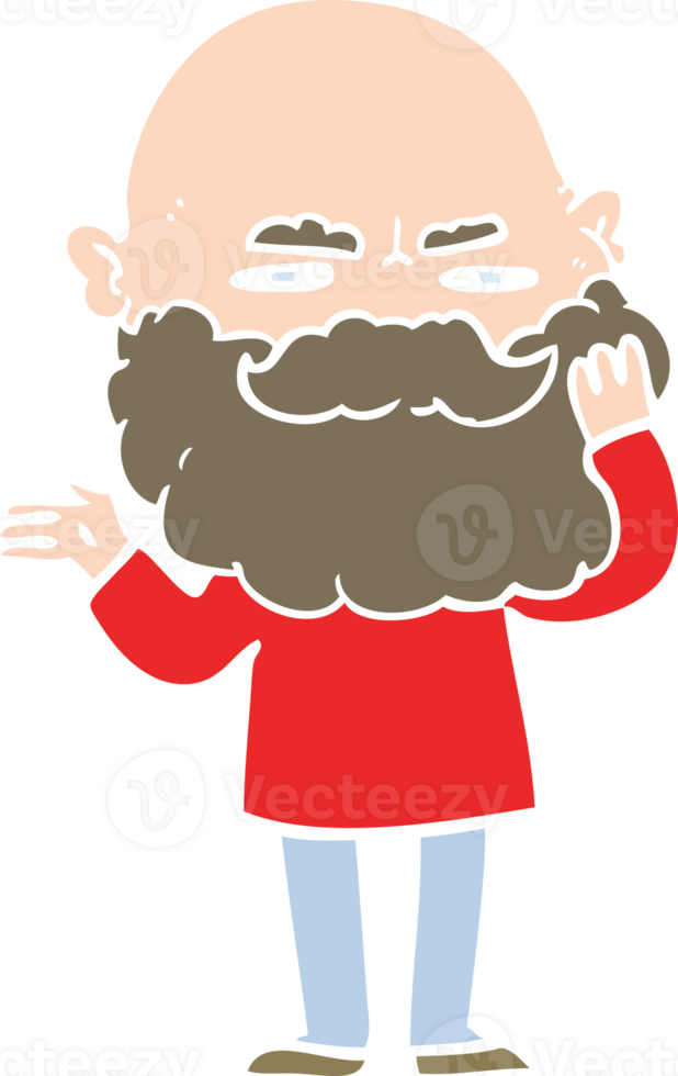 flat color style cartoon man with beard frowning png