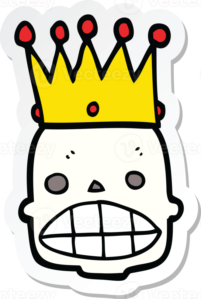 sticker of a cartoon spooky skull face with crown png