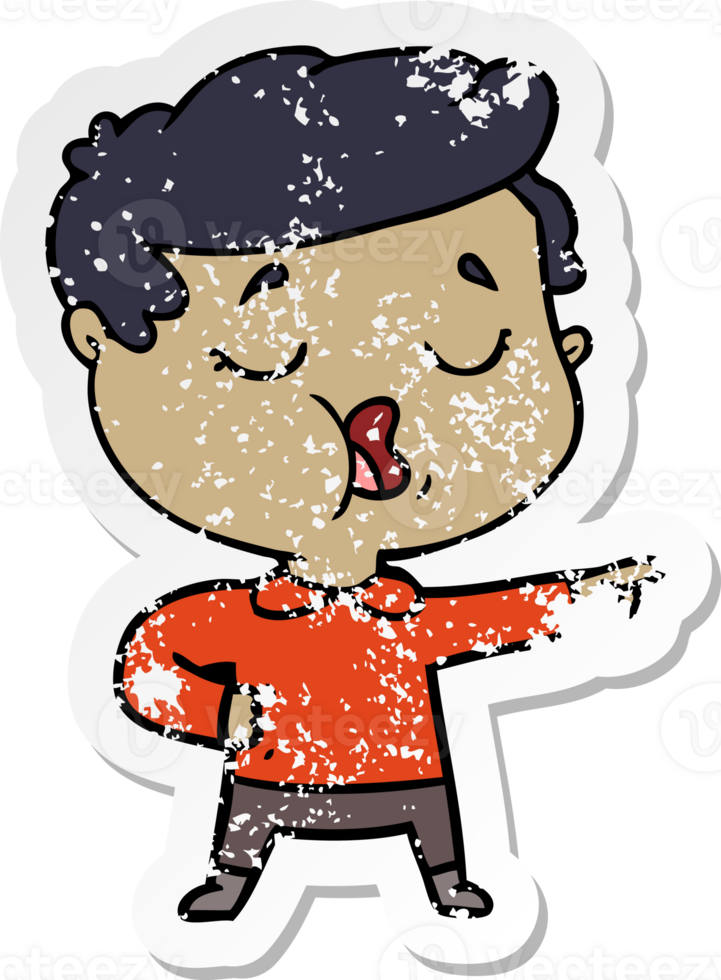 distressed sticker of a cartoon man talking png