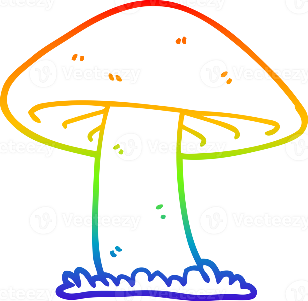 rainbow gradient line drawing of a cartoon mushroom png