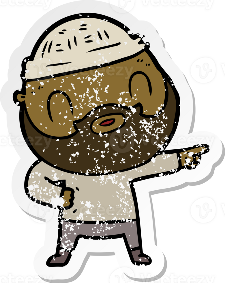 distressed sticker of a cartoon bearded man png