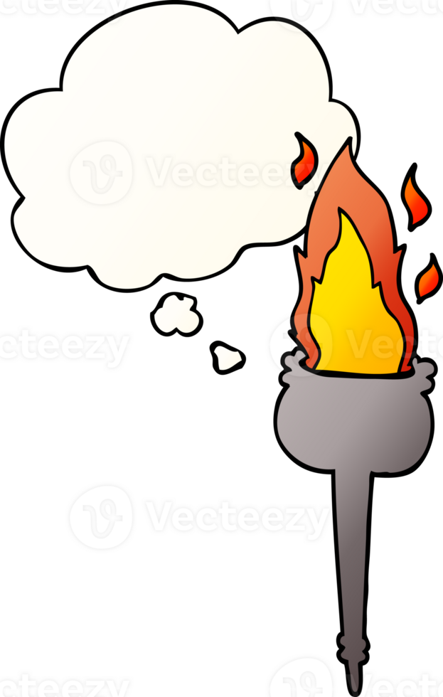 cartoon flaming chalice with thought bubble in smooth gradient style png