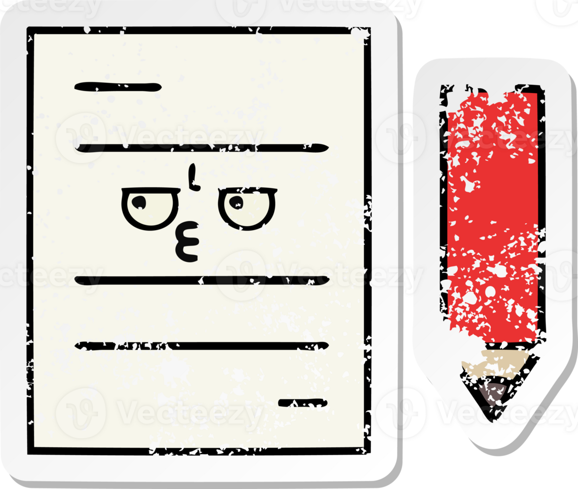 distressed sticker of a cute cartoon test paper png