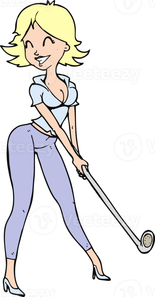 cartoon woman playing golf png