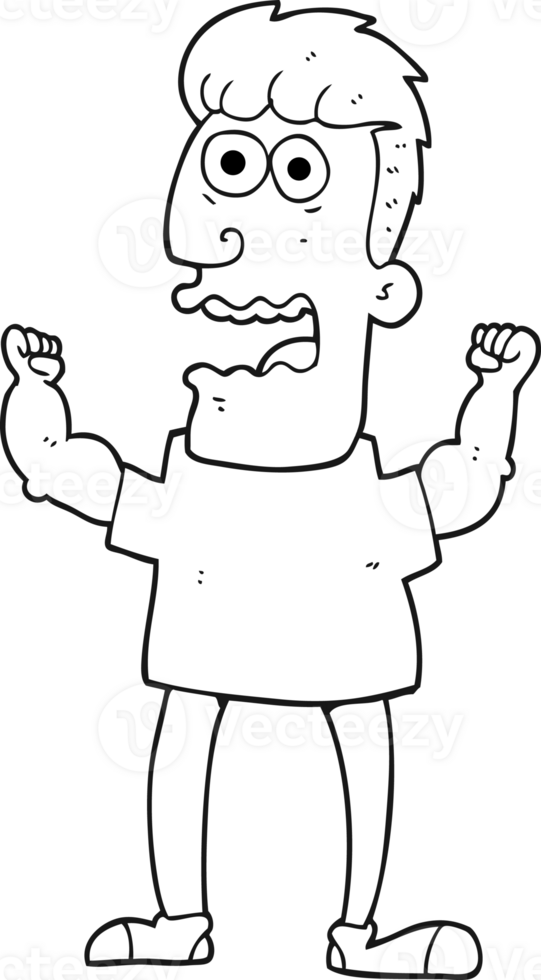 hand drawn black and white cartoon stressed man png