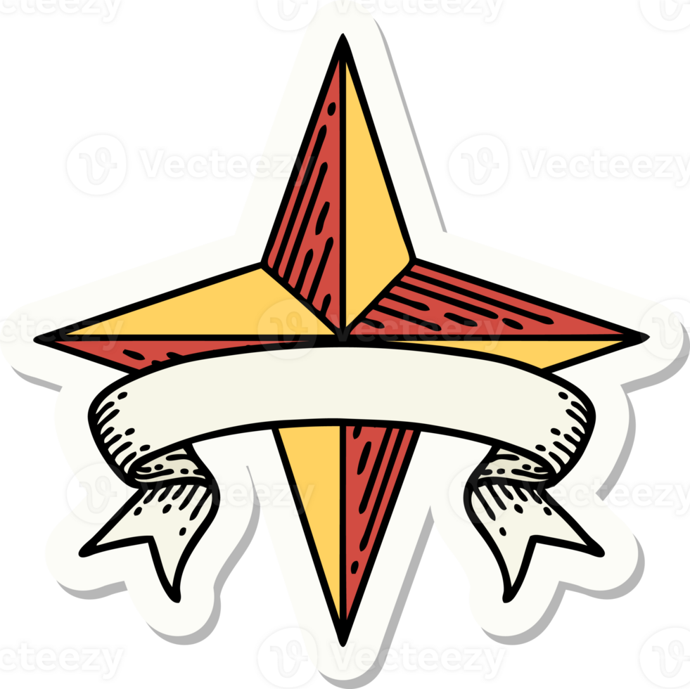 tattoo style sticker with banner of a star png