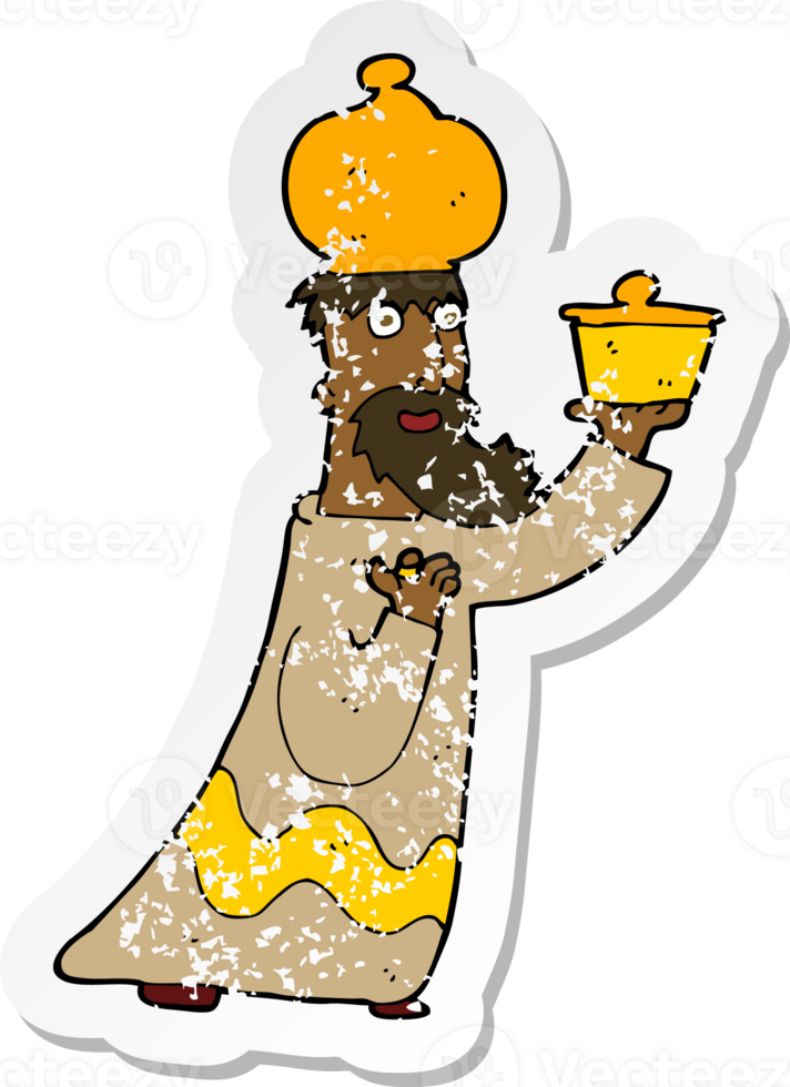 retro distressed sticker of a one of the three wise men png
