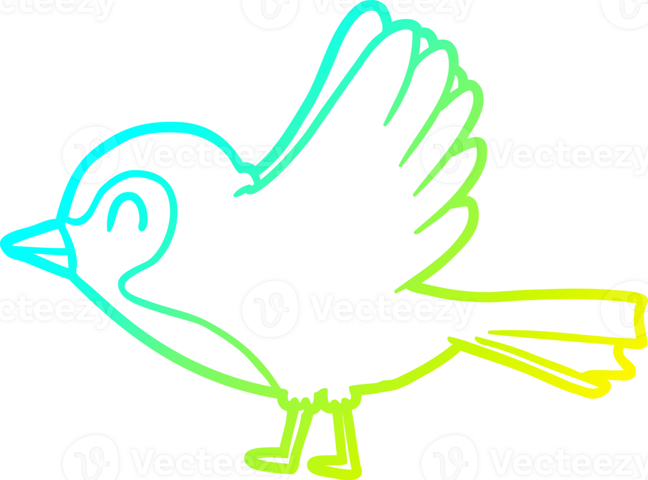 cold gradient line drawing of a cartoon robin taking flight png