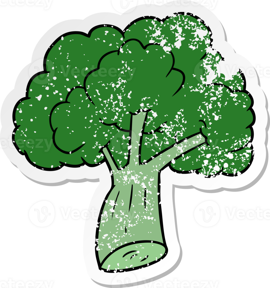 distressed sticker of a cartoon broccoli png