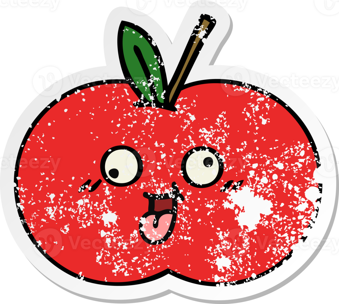 distressed sticker of a cute cartoon red apple png
