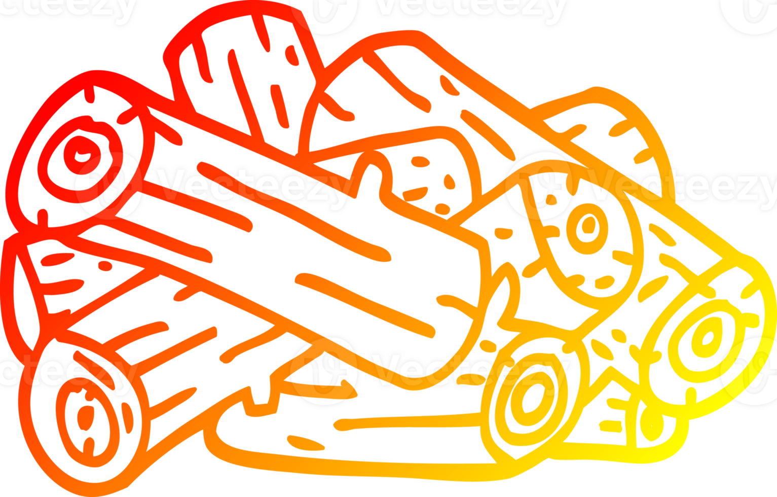 warm gradient line drawing of a cartoon pile of logs png