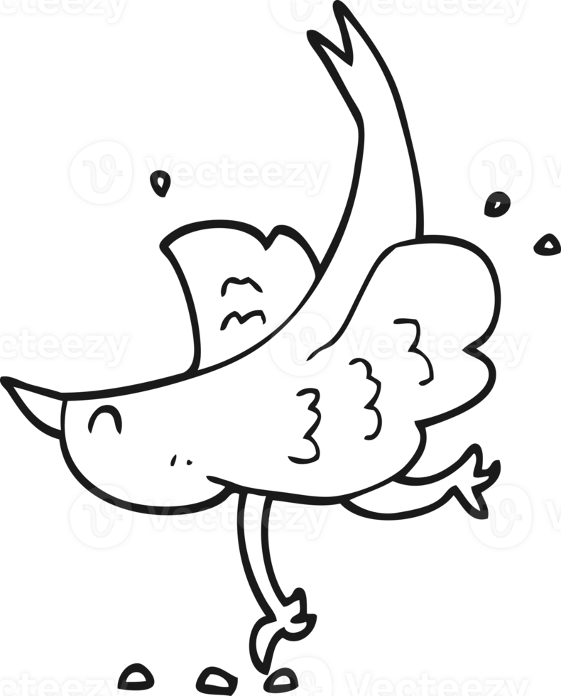 hand drawn black and white cartoon bird png