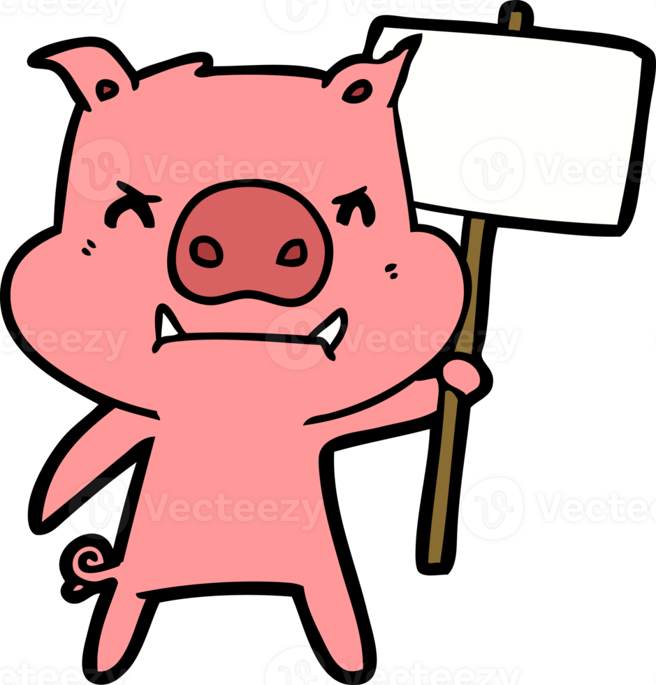 angry cartoon pig protesting png