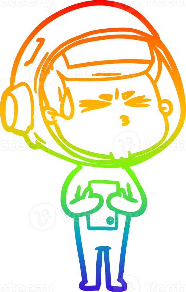 rainbow gradient line drawing of a cartoon stressed astronaut png