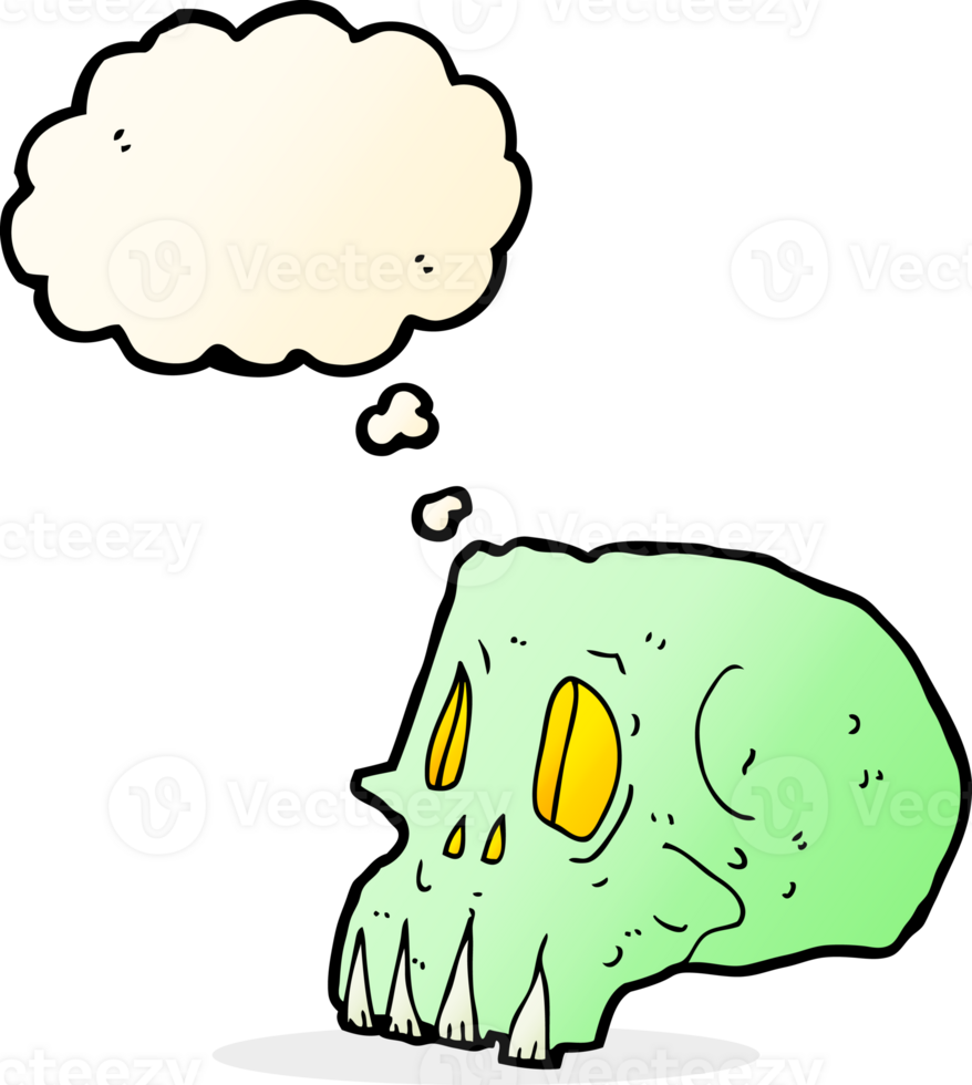 cartoon spooky skull with thought bubble png