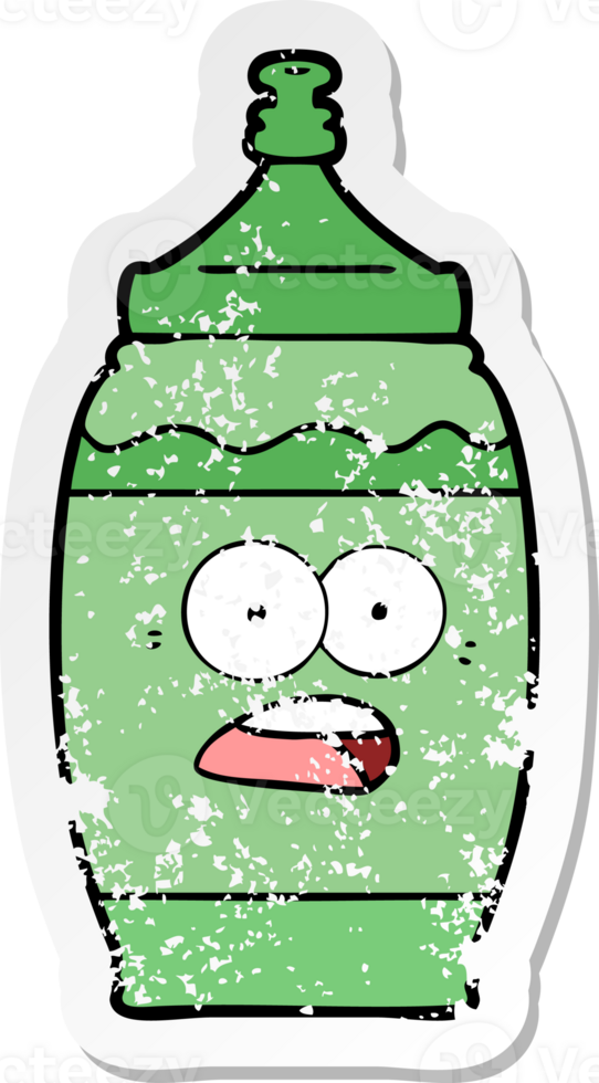 distressed sticker of a cartoon sports drink png