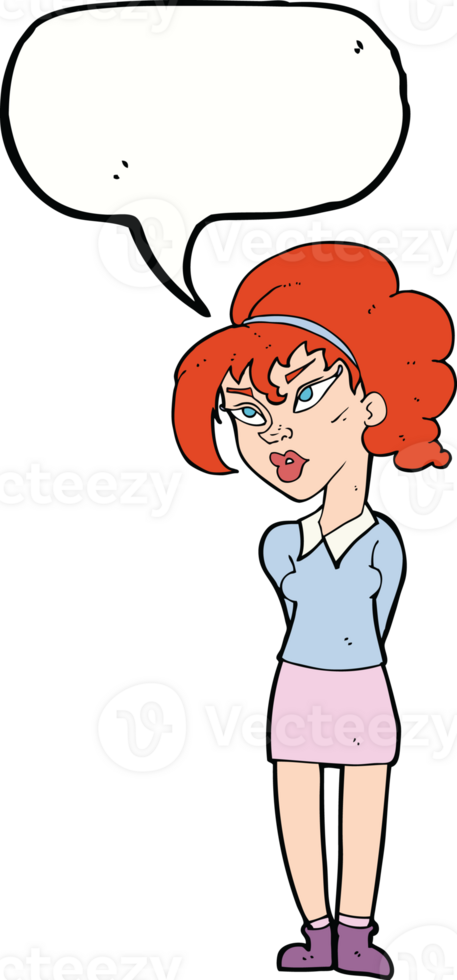 cartoon pretty girl tilting head with speech bubble png